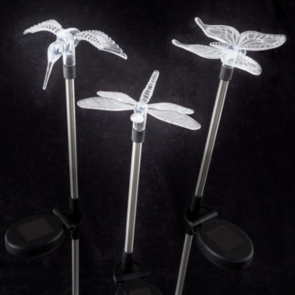 Nature Spring 3-piece Yard Decor, Solar Outdoor LED Stake Butterfly, Hummingbird, Dragonfly Light, Battery Operated 432274VFO